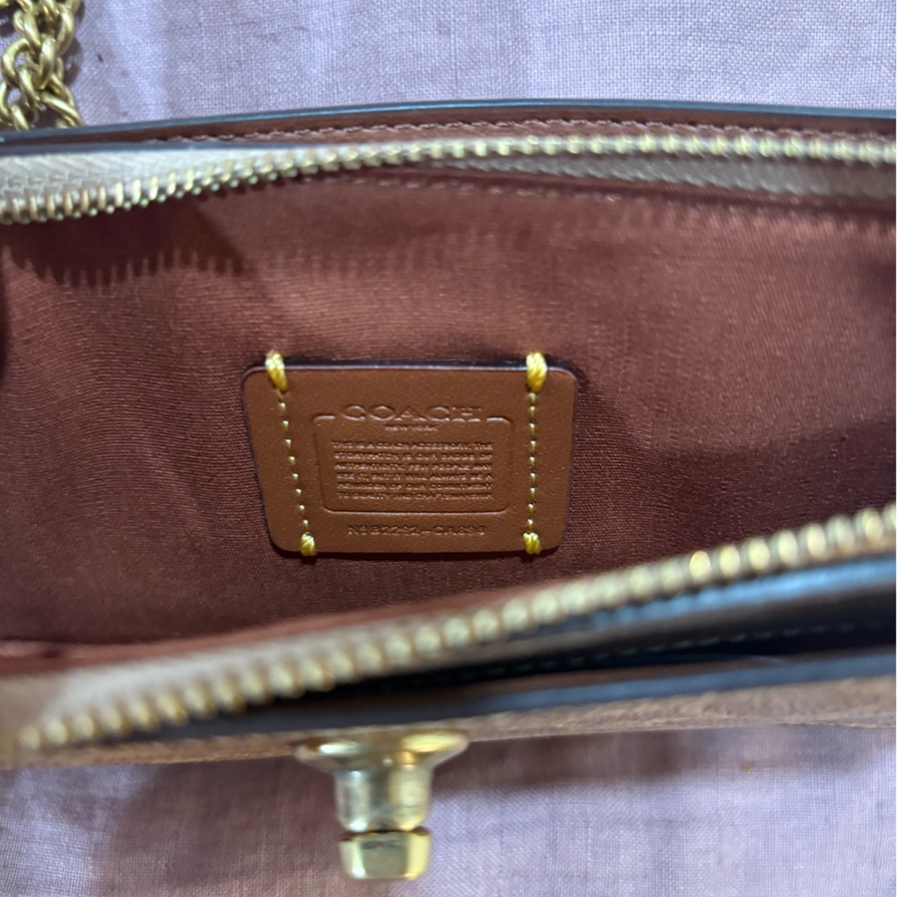 Coach Signature Canvas Small Crossbody Wallet in Taupe and Beige - Picture 3 of 3